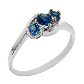 Solid English Sterling Silver Ring, Natural Blue Sapphire Trilogy Ring - Size Y
