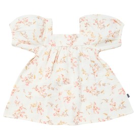 Modern Moments by Gerber Baby Girl's 2-Piece Puffed Sleeve Dress & Diaper Cover Set, Ivory Bunches Floral