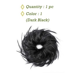 Hairro Messy Bun Hair Bun Tousled Updo Donut Pieces Curly Wavy Elastic Scrunchies Rubber Band Hairpiece Fluffy Hair Extensions Synthetic Chignon Ponytail Donut for Women Hairpiece for Birthday Party #1 Dark Black 45g