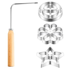 4Pack Metal Waffle Mould Set with Wooden Handle Swedish Rosette Cookie Cutters Bunuelos Tool Star Flower Circle Waffle Maker Accessories for Kitchen Baking Cooking