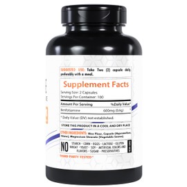 Healthfare Benfotiamine 600mg | 200 Veg Capsules | Enhanced Absorption | Supports Overall Health | Increased Bioavailability