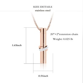 Engravable Cremation Urn Necklace Cylinder Ashes Pendant Keepsake Memorial Jewelry (Rose gold, stainless steel)
