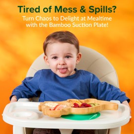 Bamboo Divided Suction Plate Baby - Strong Suction Toddler Plates - Non-Toxic All Natural Eco Friendly Materials - Dinosaur
