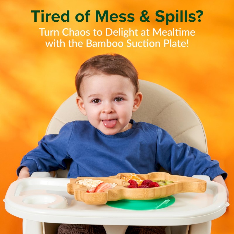 Bamboo Divided Suction Plate Baby - Strong Suction Toddler Plates