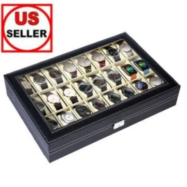 Unbranded 24 Slots Watch Box PU Leather Watch Case Organizer Watch Display Case Lockable.