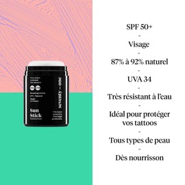 SeventyOne Percent | The Original : Sun Stick SPF 50+ | Vegan Face Sun Stick - Very High Protection | Very Waterproof | UVA 34 | 92% Natural - Made in France | 15 gr