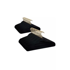 100 Pack Clothes Hangers Black Gold Flocked Non Slip Velvet