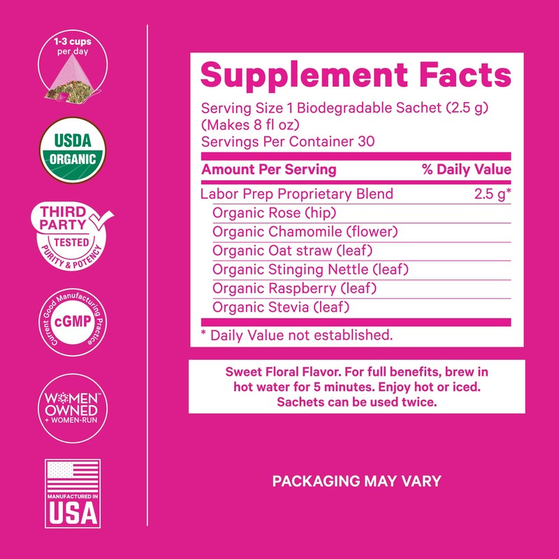 Pink Stork Labor Prep Tea, Organic Red Raspberry Leaf with