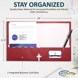 10 Pack Two Pocket Folders, Red, Strong Thick Paper Folders, for Letter Size, by ACTIVITYya