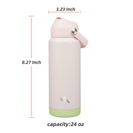 Konokyo Insulated Water Bottle with Straw Lid,24 oz Stainless Steel Vacuum Metal Bottle with Silicone Handle,Pearl