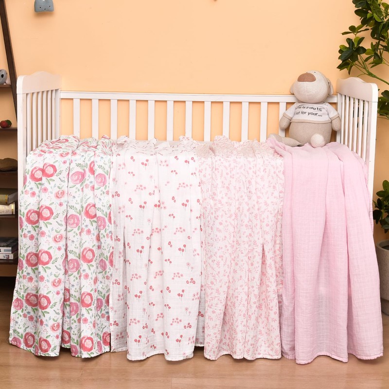 david's kids 4 Pack Baby Muslin Swaddle Blankets, 100% Cotton