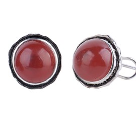 Colloca Carnelian Stud Earrings for Women, 17mm Round Red Gemstone Vintage Earrings, Jewelry Gift Box included