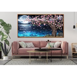 Framed Wall-Art for Living Room - Blue Pictures Wall Decor Teen Girl - Flower Canvas Wall Art Ready to Hang Size 60"x 30"