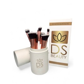 DS BEAUTY 14 Piece Professional Make Up Brushes Set - Soft, Hypoallergenic, for Foundation, Eyeshadow and Powder in Elegant and Portable Tube Case - Ideal for Beginners and Experts (White)