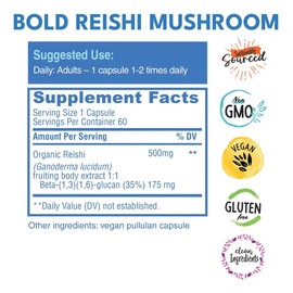 Bold Botanica Reishi Cápsulas 60 Vegan Extracto Orgánico