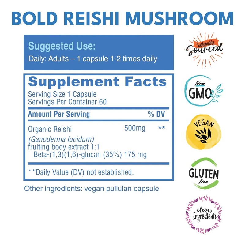 Bold Botanica Reishi Cápsulas 60 Vegan Extracto Orgánico