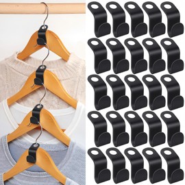 Hanger Connector Hooks, Space Saving Hangers for Closet Organizers, Storage Hangers Hooks, Cascading Hanger Hooks, Hanger Clips Plastic Hangers for Home, College Dorm, Wardrobe (50 PCS Black)