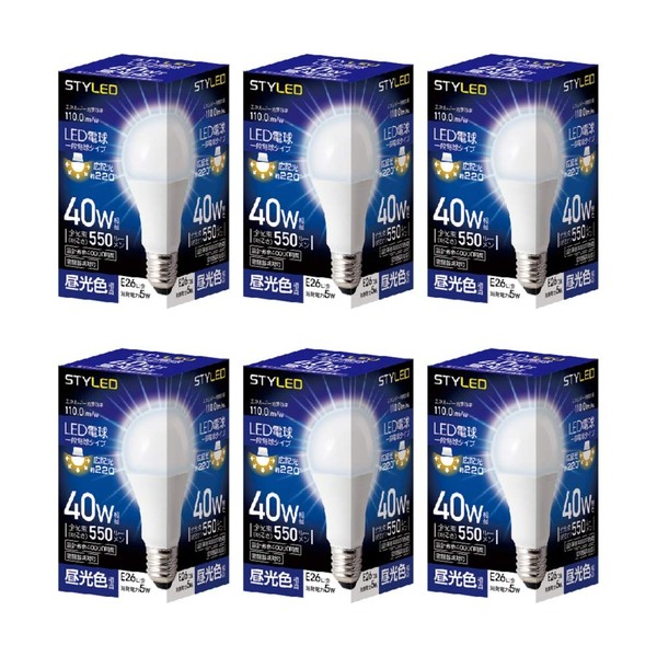 Styled HA4T26D6 LED Bulbs, Base Diameter 1.0 inches (26 mm), Bulb 40 Watt Equivalent, Daylight Color, 5W, Set of 6, Universal Bulbs and Wide Light Distribution Type, Compatible with Enclosed Fixtures