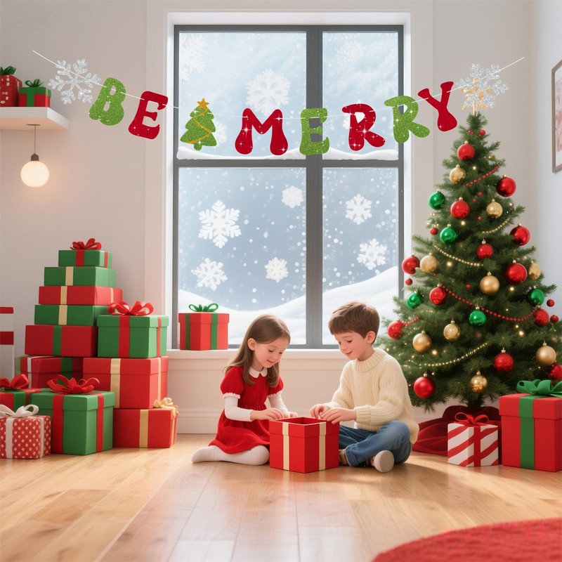SerpizePaty Be Merry Christmas Banners for Inside, Pre-Strung Xmas Party