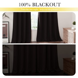 NICETOWN 100% Blackout Window Curtain Panels 72 inches Drop Thermal Bedroom Drapes Curtains (Brown, 2 Pieces, 52 inches Wide Per Panel)