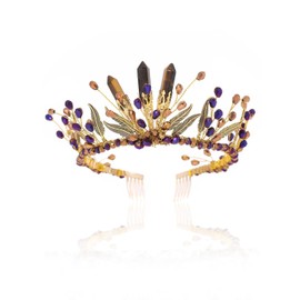 IYOU Baroque Queen Crown Quartz Brown Wedding Crowns and Tiaras Crystal Costume Headband Festival Bridal Hair Accessories for Women