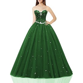 Likedpage Women's Sweetheart Ball Gown Tulle Quinceanera Dresses Prom Dress (US16, Dark Green) … …