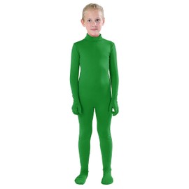 Full Bodysuit Kids Dancewear Solid Color Spandex Zentai Child Unitard (Green, S)