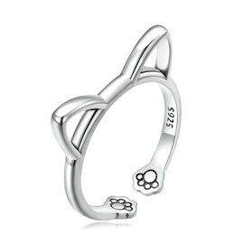 Bellitia Jewelry Cat Ring, Cute, Sterling Silver, 925 Cat, Paw, One Size Fits Most, Women's