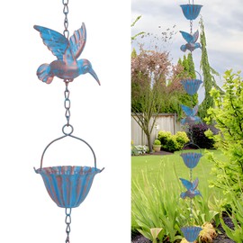 BlyeMichdi 2.4 m rain chain with hummingbirds, rain chains for gutters, rain drain chain made of metal, copper-plated, decorative rain chains, drain chain for draining water for outdoor rain catchers