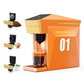 i Cafilas 3 in 1 Single Serve Coffee Maker,Fast Brew in 1 minute 19Bar Pump Coffee Machine for K*Cup、NES*press and Ground Coffee,with 27oz Removable Water Reservior, Orange Espresso Coffee Machine