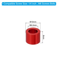 PATIKIL M6 Aluminium Spacers, 6 Pcs Metal Spacers Aluminium 6.2mm ID x 10mm OD x 8mm L Aluminium Spacer Screw Standoff Round for 1/4in or M6 Screw Bolts, Red