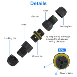 Linkstyle 10PCS 3 Pole M16 Wire Connector Waterproof IP68 External Electrical Junction Box, Fit for Ø3.5-10mm Wire Range 2 Way 3 Pin Outdoor Junction Box Connector for Repairing Extension Cord