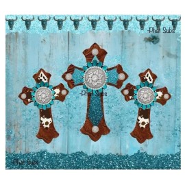 Unbranded 20oz Sublimation Tumbler Wrap Turquoise Crosses Ready To Press Heat Transfer