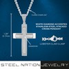 White Diamond Accented Stainless Steel Stacked Cross Pendant on 24"