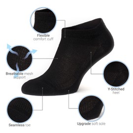 Duna - Calcetines para mujer, ultra delgados y transpirables de algodón para mujer, corte bajo, no se muestran, Negro - 6 pares, 7-9