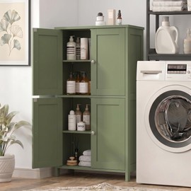 Vongrasig 42.6" Bathroom Storage Cabinet, Modern Floor Cabinet with Doors and Adjustable Shelves, Freestanding Accent Organizer Cupboard for Living Room, Entryway, Kitchen, Green