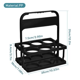 Elesunory Plastic Portable Cup Holder, Foldable Cup Holder with Handle, 6-Holes Drink Carrier Foldable, Great for Eats Doordash Uber Car Drivers(Black)