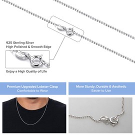 APOLEEA 925 Sterling Silver Italian Bead Chain Necklace - Elegant & Durable Ball Chain Design, Available in 2mm, 1.2mm & 1.5mm Thicknesses - Timeless & Versatile for Everyday Wear & Special Occasions