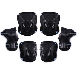 Selighting Protective Gear Set - 6 in 1 Adults Teens Kids Knee Elbow Pads Wrist Guards for Skateboarding Riding Cycling Scooter Rollerblading Roller Skating (M, Black+Blue)