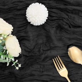 RestfulGlow 6 Pack Black Cheesecloth Table Runner 10FT Boho Gauze Fabric Table Runner 35 x 120 Inch Rustic Sheer Runner for Wedding Birthday Baby Shower Party Boho Table Decoration（Black）