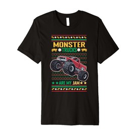 Monster Trucks Are My Jam Ugly Christmas Sweater Style Premium T-Shirt
