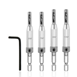 4-Piece Hinge Drill Bit Set, 1 Wrench, Drill Bit Guide, Pilot Hole Drill Bit, Drill Bit Guide, Door Hole Drilling, Self-Centering Drill Bit Set, Door Hinge Tool Set