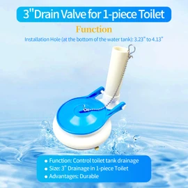 Toilet Flush Valve Assembly for One-Piece Toilets with Flapper and Chain 3-Inch Replacement Parts, Repair Kit, Easy Install.