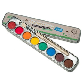Honeysticks Non Toxic Watercolour Paint Set for Kids and Toddlers - 8 Vibrant and Long Lasting Colours with Brush - Natural and Food Grade Ingredients - Child Safe Art Supplies - Great Gift Idea