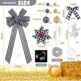 Lyrow 94 Pieces Buffalo Plaid Christmas Tree Decorations Set Buffalo Plaid Christmas Ball Ornaments Christmas Poinsettia Flowers Decorations Berries for Xmas Holiday Wedding Decor (Black,White)