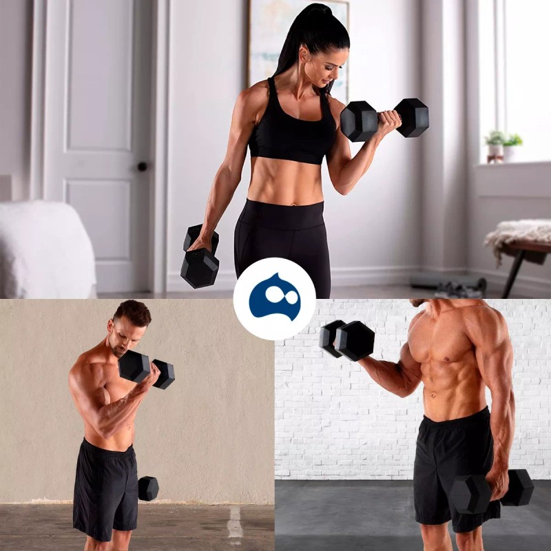Bluelander Par Mancuernas Hexagonales Caucho 25lb 11.33 Kg Gym Crossfit