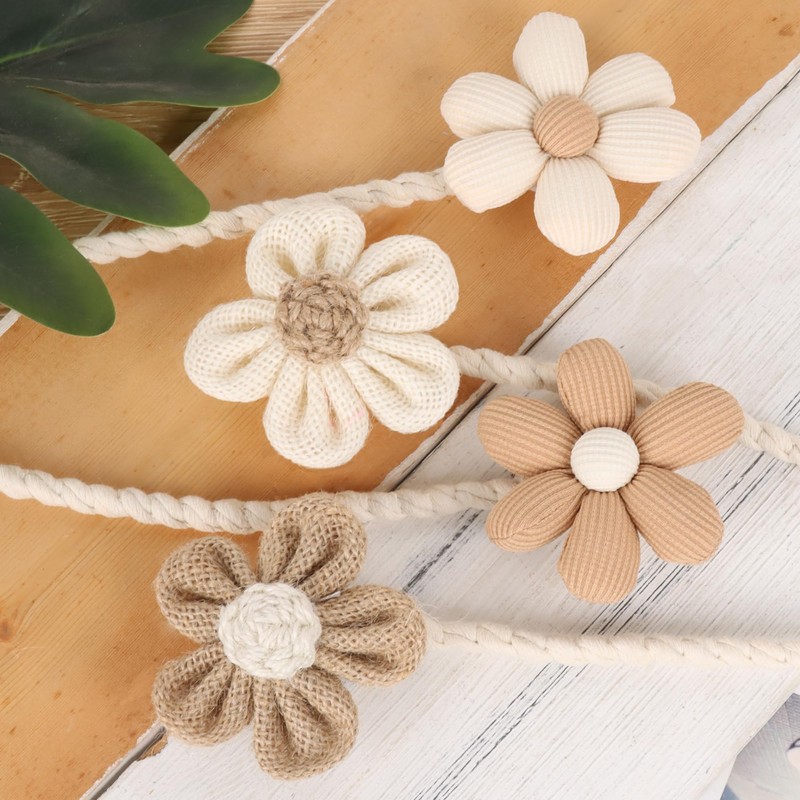 Meplait 4 Pack Flower Curtain Tiebacks, Boho Curtain Holdbacks, Beige&Khaki