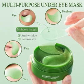 60 PCS Parches Ojos Bolsas y Ojeras, Eye Patches, Máscara Para Los Ojos De Colágeno, Contorno de Ojo Antiarrugas, Anti Edad para Ojeras, Para Eliminación Bolsas y Ojeras, Hinchazón (Aloe Vera)
