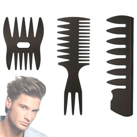 3 PCS Wide Tooth Comb Anti-Static Hair Styling Combs Set Retro Hairdressing Texture Comb for Men Quiff Slicked-Back Fauxhawk Undercut Pompadour Styling