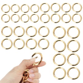 X-BLTU Pack of 32 Carabiner Round, O Rings Round Carabiner Clip 20/24/27.6/34 mm, Practical Carabiner Design Craft DIY Accessories, Light Gold for Key Chains, Key Chains, Purse